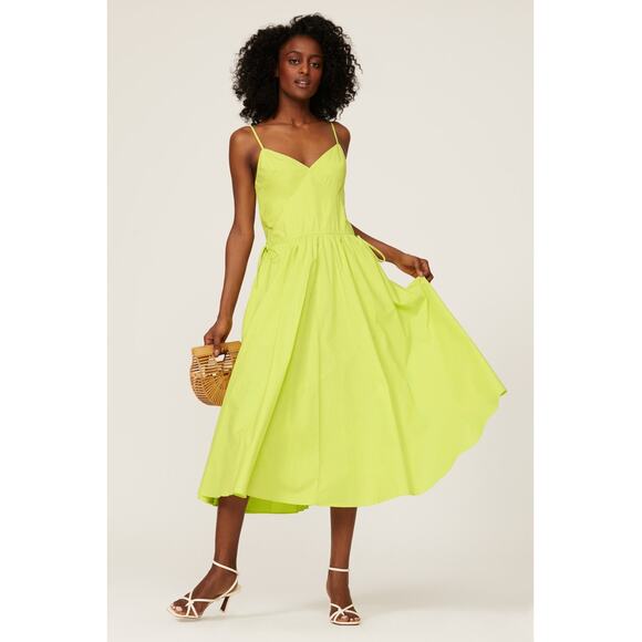 JASON WU Collective Yellow Cotton V-Neck Drawstring Waist Midi Dress size 14 - Picture 1 of 16